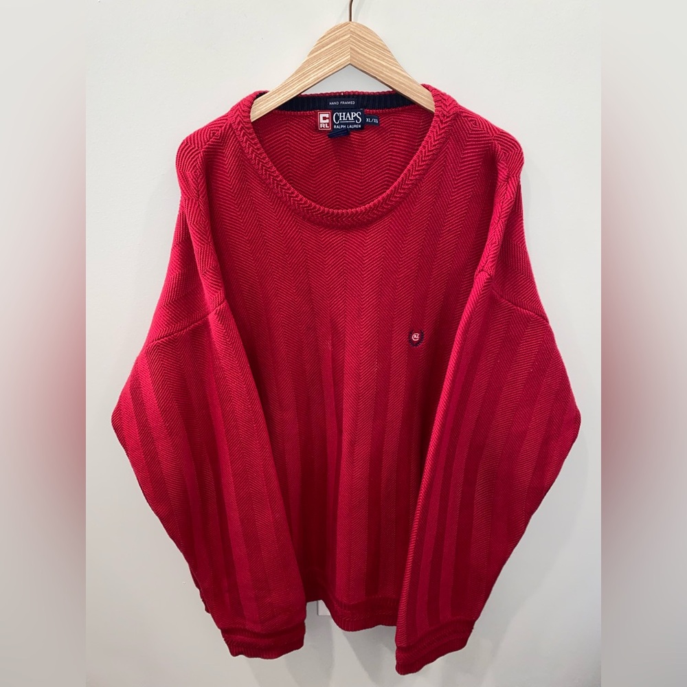 Vintage Chaps Ralph Lauren 100% Cotton Crew Neck Red Sweater Men’s XL